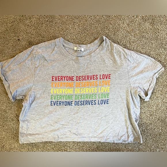 Colorful Everyone Deserves Love Cropped Gray Tee - Picture 1 of 5